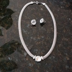 COPY - Vintage Herringbone Snake Chain Silver Tone Necklace and Earrings Set